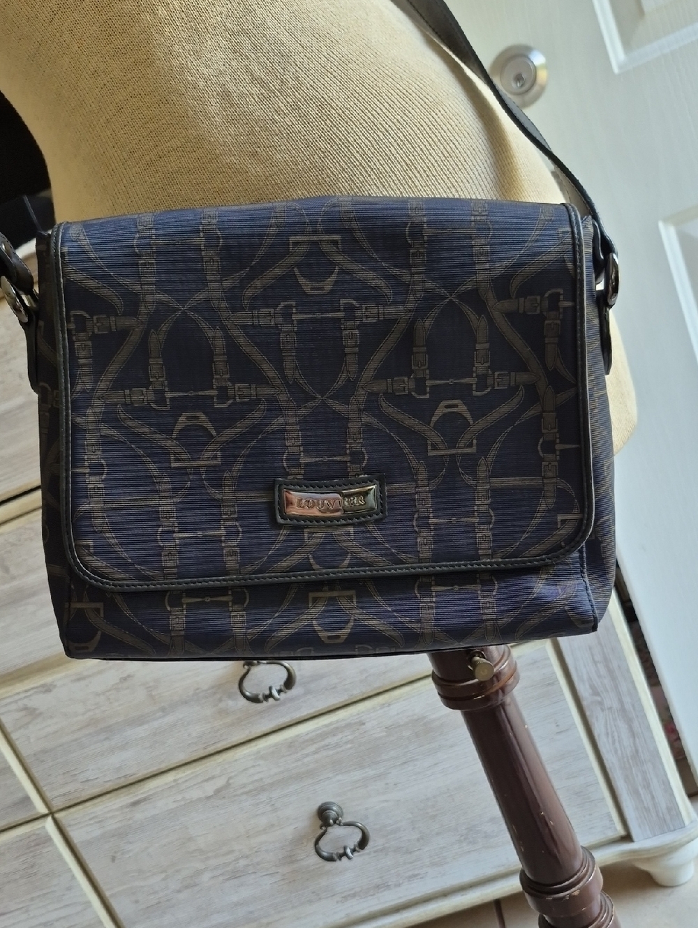 Vtg 90s navy equestrian saddlery LOUVIER shoulder bag